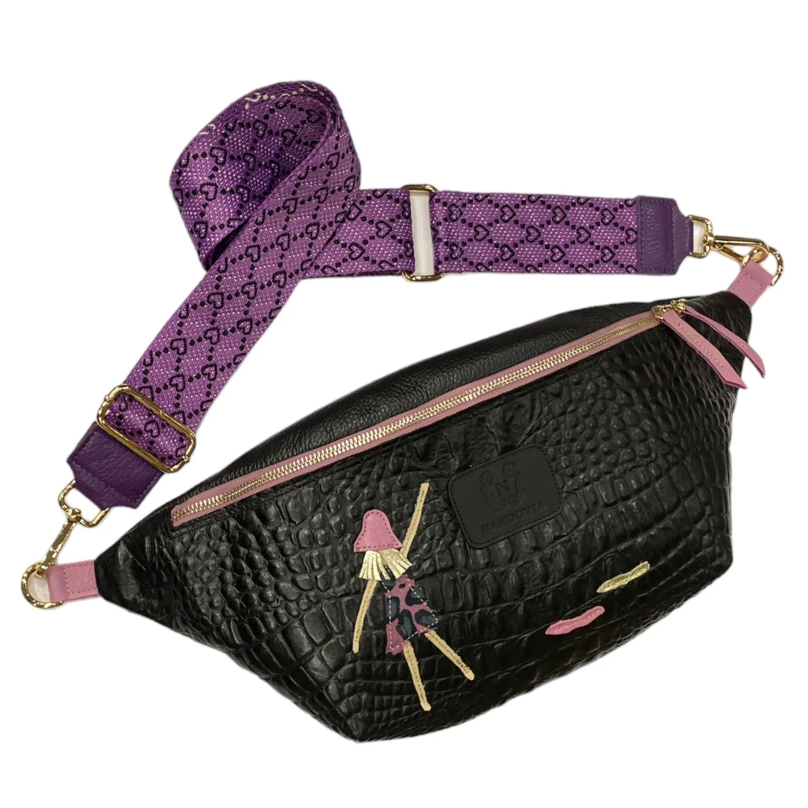 XXL BLACK ART 3D LEATHER STATMENT BELT BAG