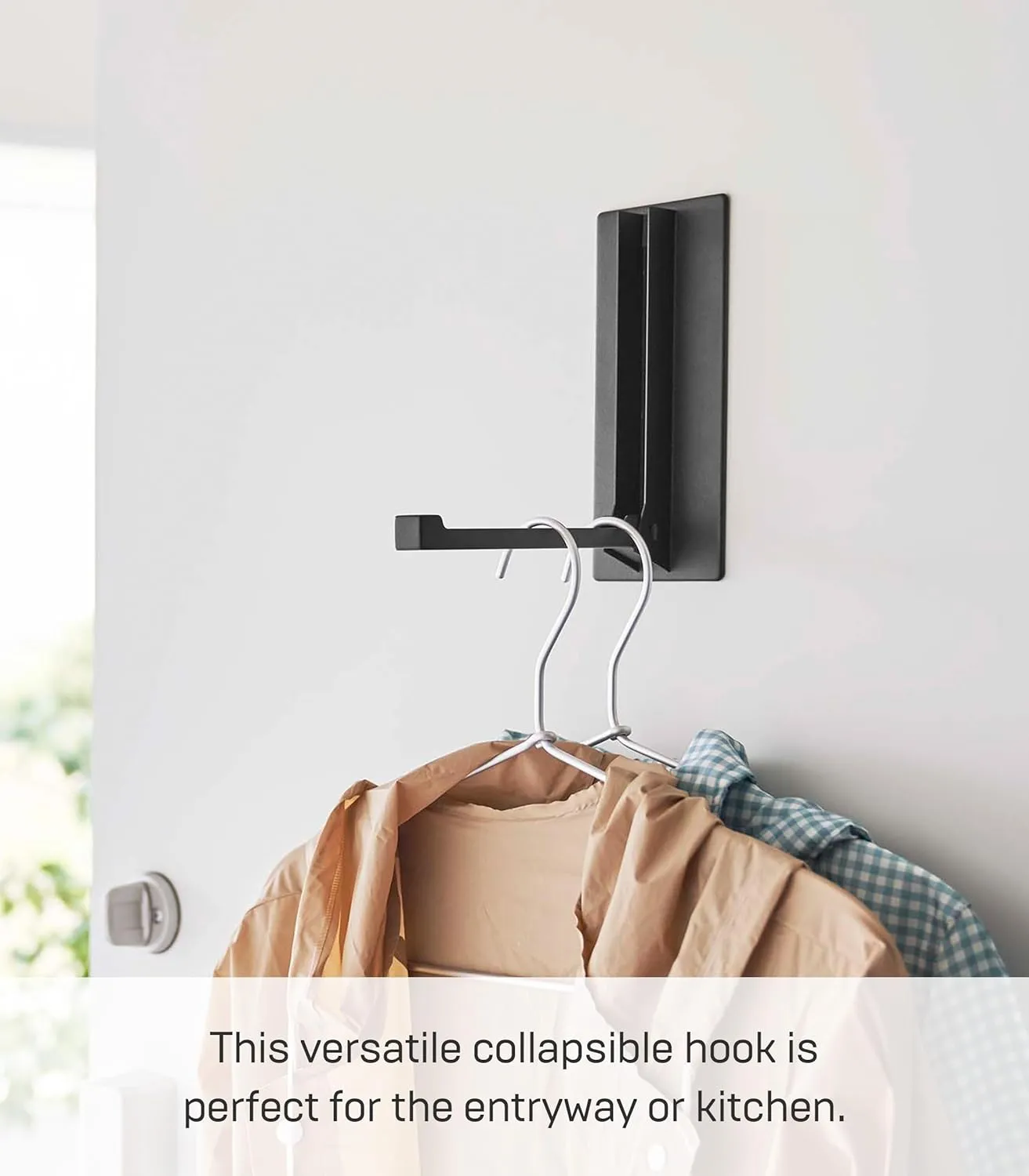 Yamazaki Home Tower Magnetic Folding Hook for Wall Door Or Refrigerator, Collapsible Coat, Bag Or Umbrella Metal Hanger - Steel