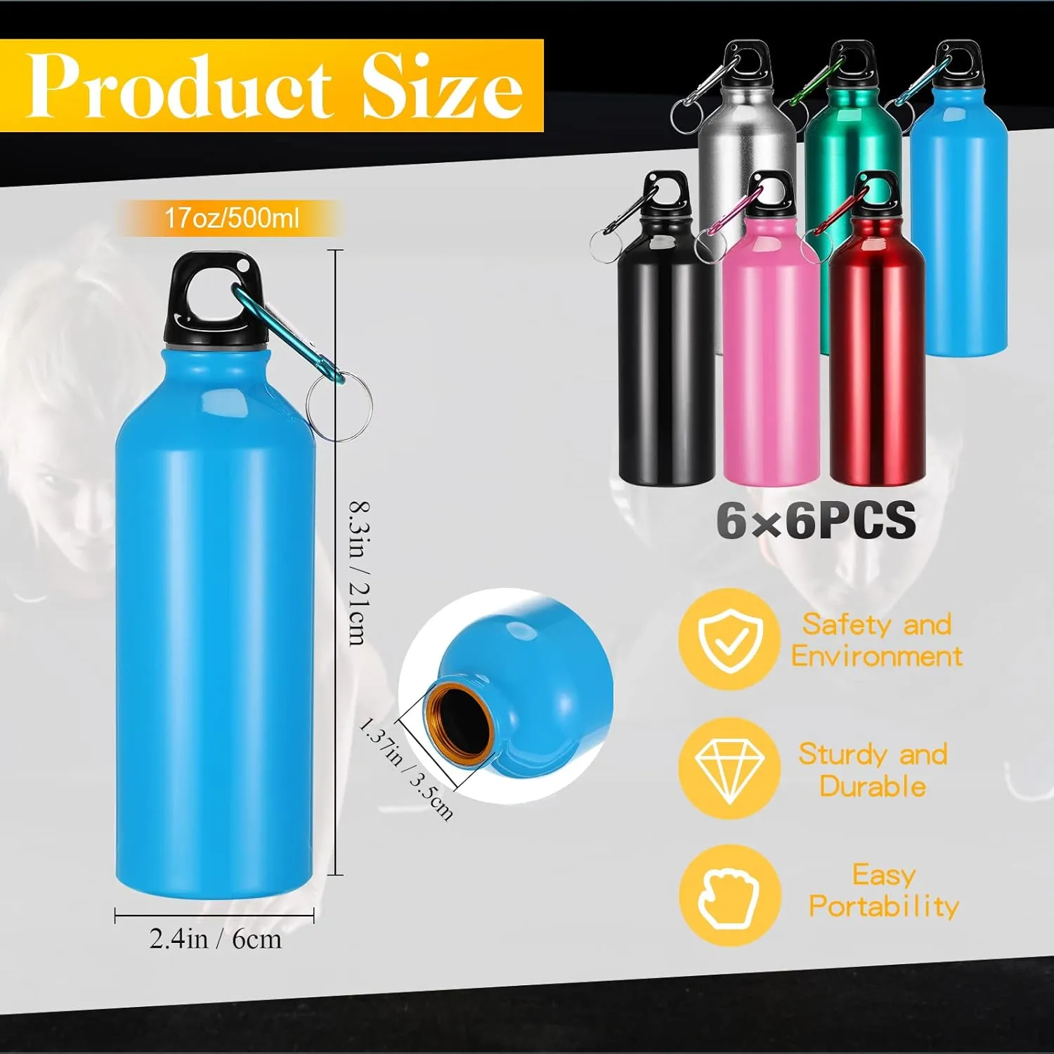 Yaomiao 36 Pcs Lightweight Aluminum Water Bottle Bulk 17 oz Leak Proof Bike Water Sports Bottles with Buckle and Twist Cap Team Reusable for Sports Gym Bicycle Camping(Mix 1)