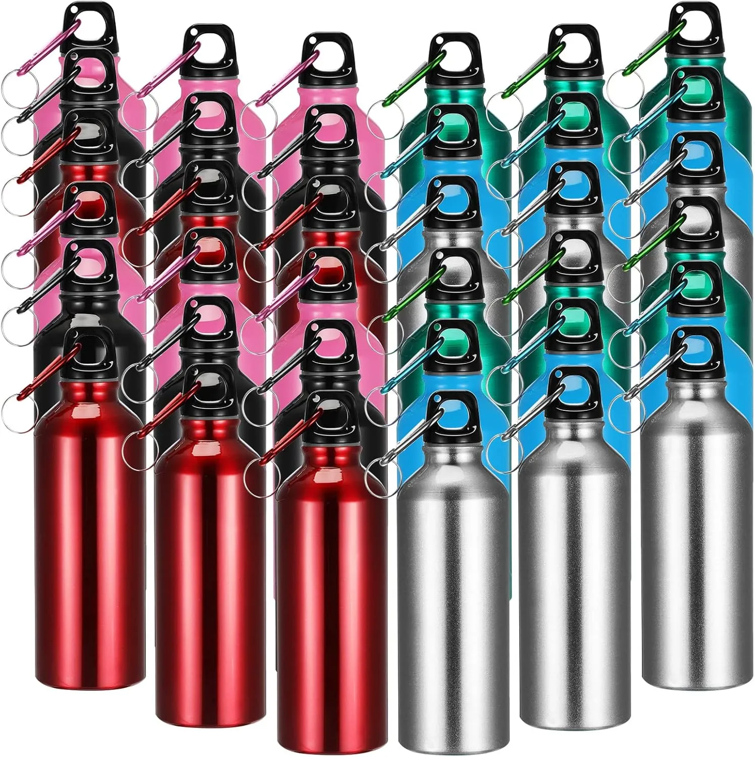 Yaomiao 36 Pcs Lightweight Aluminum Water Bottle Bulk 17 oz Leak Proof Bike Water Sports Bottles with Buckle and Twist Cap Team Reusable for Sports Gym Bicycle Camping(Mix 1)