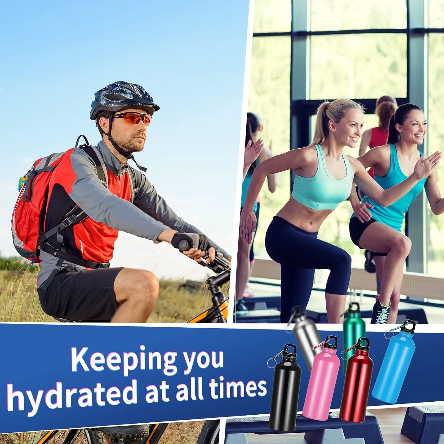 Yaomiao 36 Pcs Lightweight Aluminum Water Bottle Bulk 17 oz Leak Proof Bike Water Sports Bottles with Buckle and Twist Cap Team Reusable for Sports Gym Bicycle Camping(Mix 1)