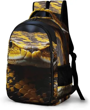 Yellow Snake Travel Backpack Adjustable Computer Bag Casual Travel Daypack Satchel Backpack Unisex