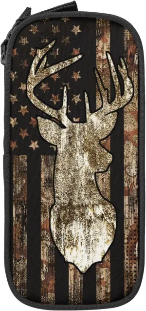 YETTA YANG Camo Camouflage American Flag Brown Cool Deer Hunting Pencil Box Case for Pen Holders Office Supplies Big Capacity large