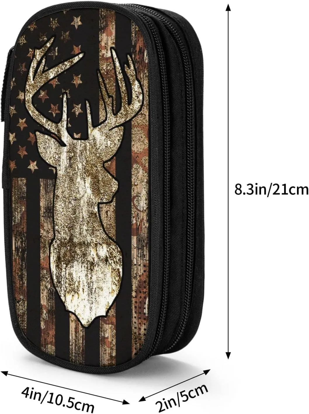 YETTA YANG Camo Camouflage American Flag Brown Cool Deer Hunting Pencil Box Case for Pen Holders Office Supplies Big Capacity large
