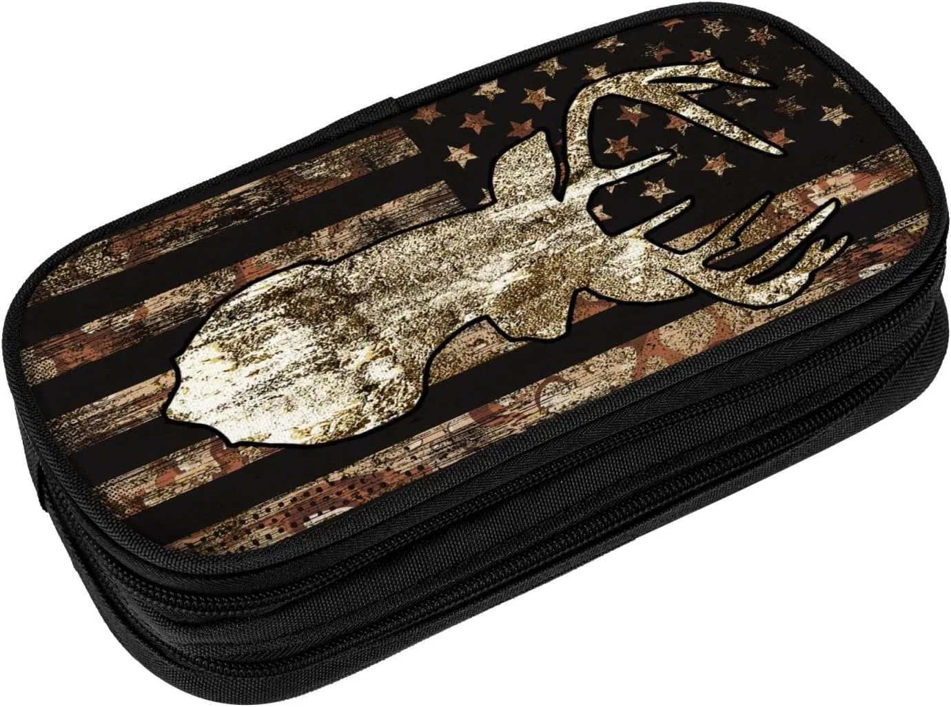 YETTA YANG Camo Camouflage American Flag Brown Cool Deer Hunting Pencil Box Case for Pen Holders Office Supplies Big Capacity large