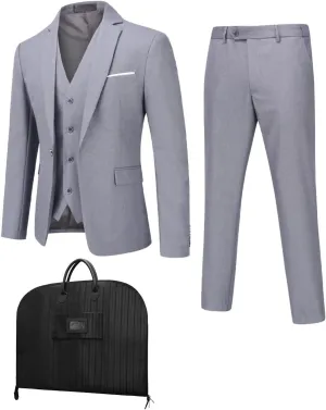 YFFUSHI Men's 3 Piece Suit Set Slim Fit One Button Solid Jacket Vest Pants with Suit Bags