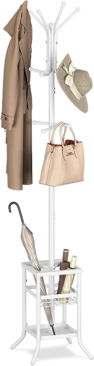 Yoobure Coat Rack Freestanding, Coat Tree with Umbrella Holder, Metal Coat Rack Stand with 12 Hooks, Modern Coat Hanger Stand for Entryway, Purse Rack Hat Rack Stand for Living Room Bedroom Office