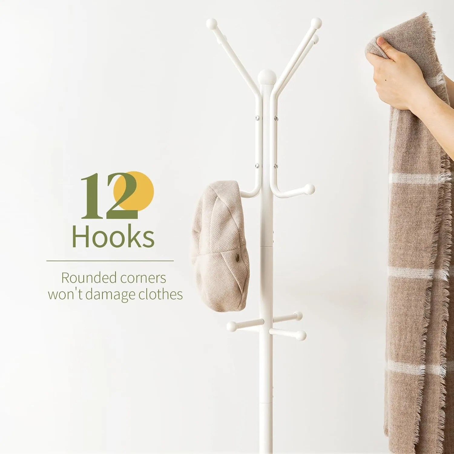 Yoobure Coat Rack Freestanding, Coat Tree with Umbrella Holder, Metal Coat Rack Stand with 12 Hooks, Modern Coat Hanger Stand for Entryway, Purse Rack Hat Rack Stand for Living Room Bedroom Office
