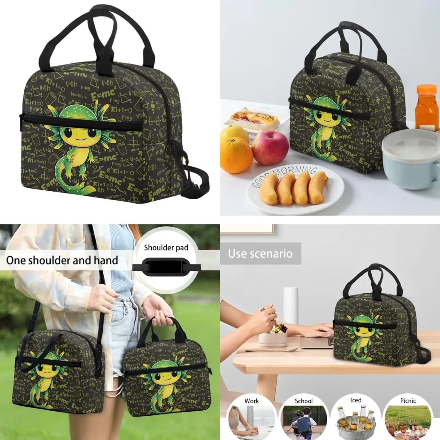 Ystardream Boys Green Axolotl Backpack for 5Th Grade School Bag with Luch Bag for Boys 17 Inch Middle School Daypack with Large Capacity Design Trendy Math Equation Print Pencil Case
