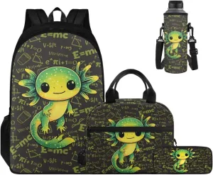 Ystardream Boys Green Axolotl Backpack for 5Th Grade School Bag with Luch Bag for Boys 17 Inch Middle School Daypack with Large Capacity Design Trendy Math Equation Print Pencil Case