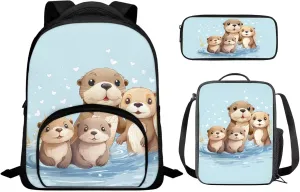 Ystardream Cute Sea Otter Backpack for School Girls Toddler Backpacks for Girls 2-4 Purple Kids School Bag with Lunch Bag Kindergarten School Bag Bookbag 3pcs Backpack Sets Blue