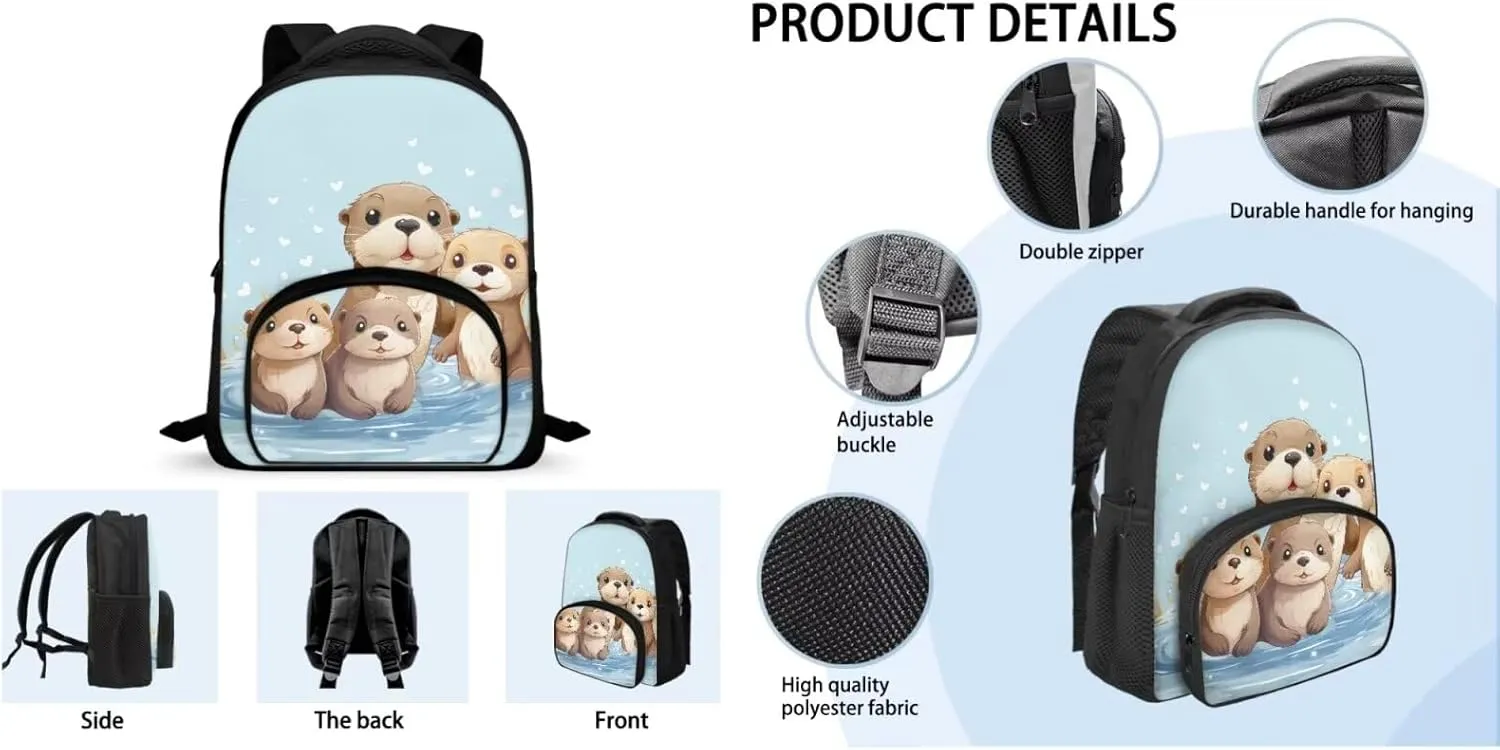 Ystardream Cute Sea Otter Backpack for School Girls Toddler Backpacks for Girls 2-4 Purple Kids School Bag with Lunch Bag Kindergarten School Bag Bookbag 3pcs Backpack Sets Blue