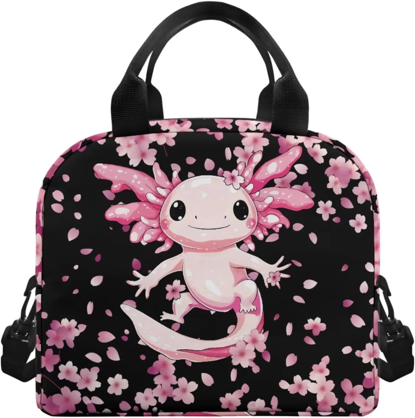 Ystardream Elementary School Backpack for Girls Cherry Blossom Axolotl Bookbag with Lunch Box Set of 4 School Backpacks Matching Combo for Student Funny Bookbag and Pencil Case Bundle 5Th Grade Girls