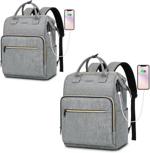 Ytonet Laptop Backpack for Women, Travel Work Bag with RFID USB Port, Wide Open Anti-Theft Large Nurse Teacher College School Bookbag, Water Resistant Business Computer Backpack Purse, Grey