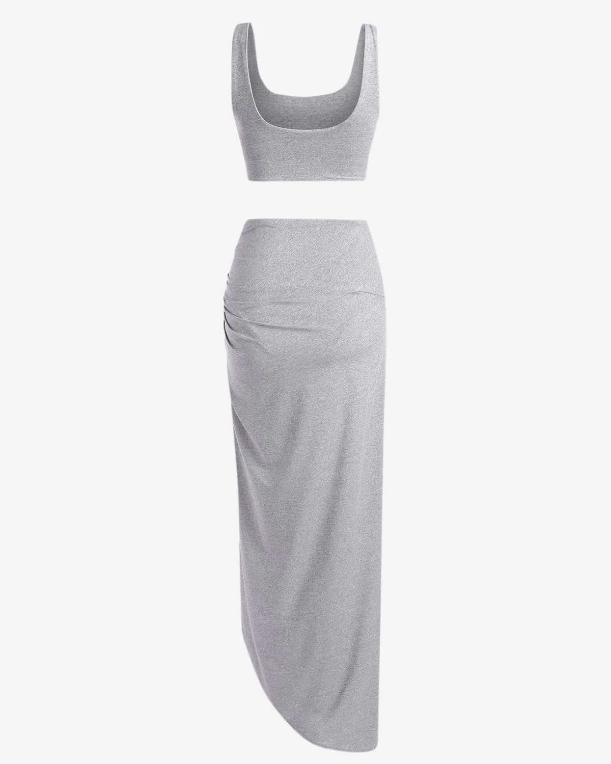 ZAFUL Women's Casual Sleeveless Summer Solid Marled Crop Top and Draped Ruched Maxi Skirt Set Two Piece Dress