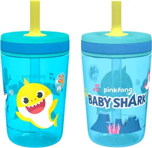 Zak Designs 15oz Baby Shark Kelso Tumbler Set, Leak-Proof Screw-On Lid with Straw Made of Durable Plastic and Silicone, Perfect Bundle for Kids (2pcs Set)