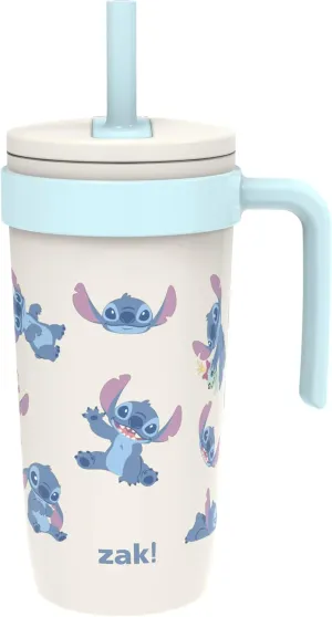 Zak Designs Disney Lilo & Stitch Fairway Travel Tumbler for On the Go or At Home, 18oz Stainless Steel with Vacuum Insulation, Spillproof Silicone Straw, and Carry Handle for Cold Drinks (Stitch)