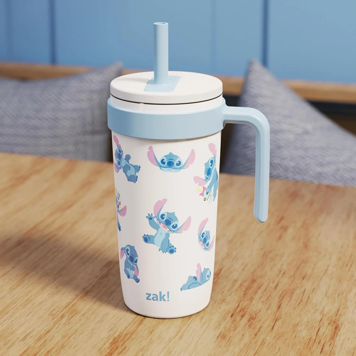 Zak Designs Disney Lilo & Stitch Fairway Travel Tumbler for On the Go or At Home, 18oz Stainless Steel with Vacuum Insulation, Spillproof Silicone Straw, and Carry Handle for Cold Drinks (Stitch)