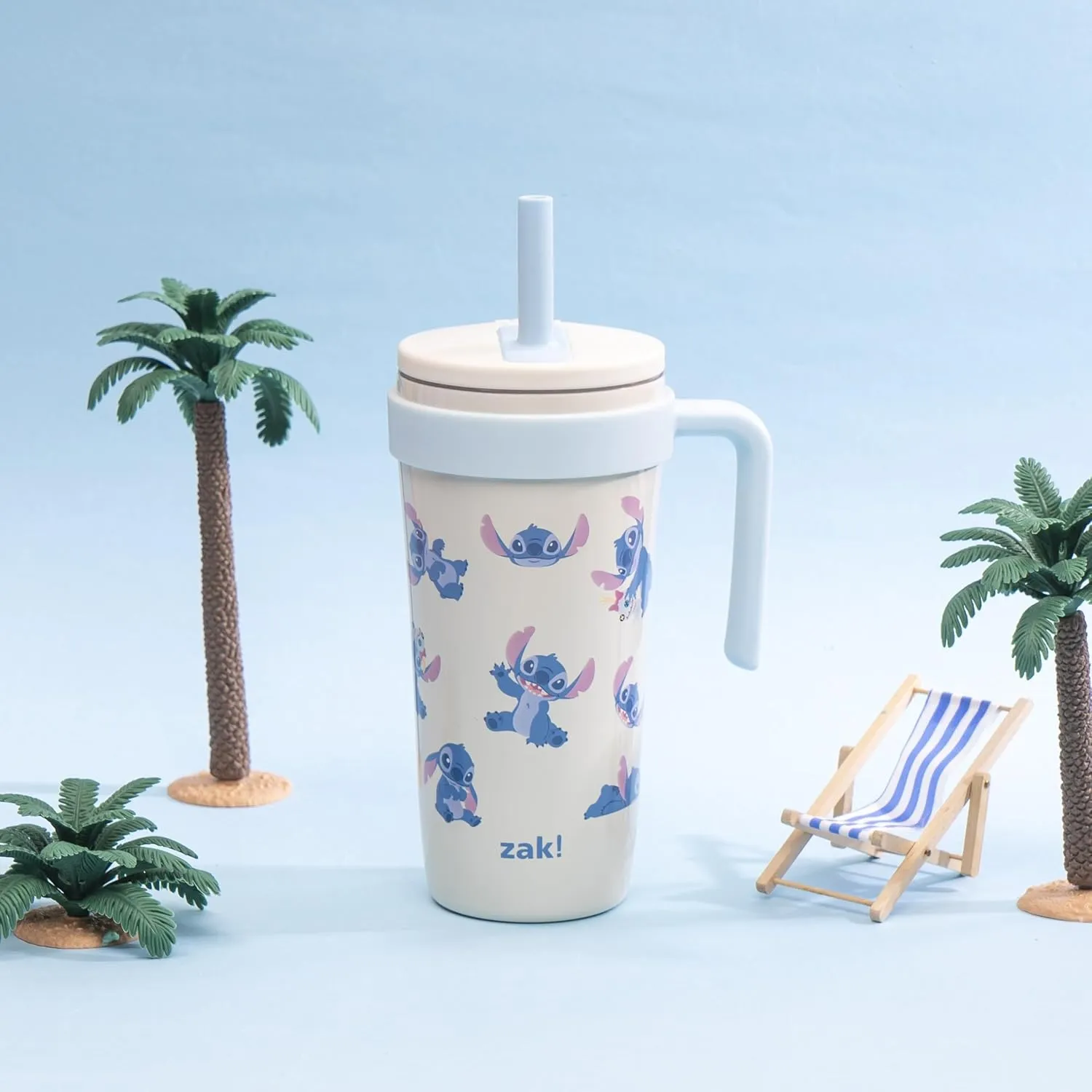 Zak Designs Disney Lilo & Stitch Fairway Travel Tumbler for On the Go or At Home, 18oz Stainless Steel with Vacuum Insulation, Spillproof Silicone Straw, and Carry Handle for Cold Drinks (Stitch)
