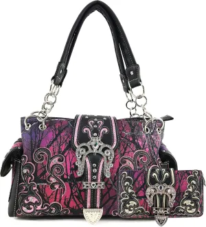 Zelris Camouflage Shine Glow Buckle Women Conceal Carry Handbag with Wallet Set