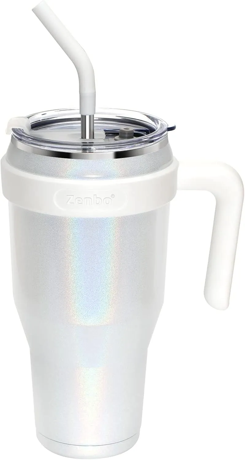 Zenbo 40 oz Glitter Tumbler with Handle, Leak-Proof Lid & Straw - Stainless Steel Insulated Cup, Keeps Cold for 34 Hrs, Car Cup Holder Compatible, Dishwasher Safe, BPA Free