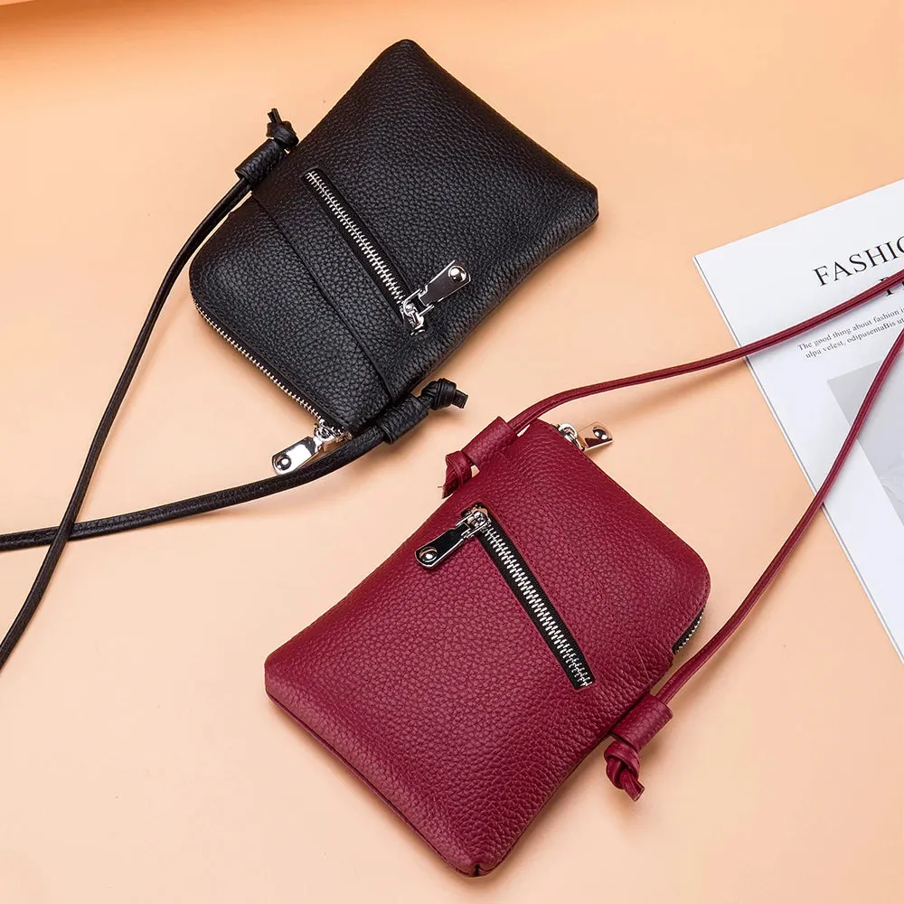 Zency Soft Genuine Leather Handbag Small Design Mobile Phone Wallet High Quality Women's Shoulder Strap Bag Card Holder Bags