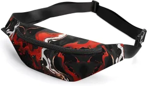 Zipper Fanny Pack for Men Women Fashion Waist Bag Stylish Crossbody Bags with Adjustable Strap Black And Red Marble Travel Chest Bags Belt Bags for Running Hiking Workout Cycling