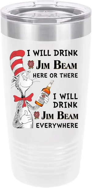 ZONK SHOP Jim Beam Funny 20oz Tumbler - Ringneck Stainless Steel Insulated Tumbler with Clear Lid - Keeps Hot/Cold Drinks - 591ml - Modern Style - Reusable - Great Gift for Adults